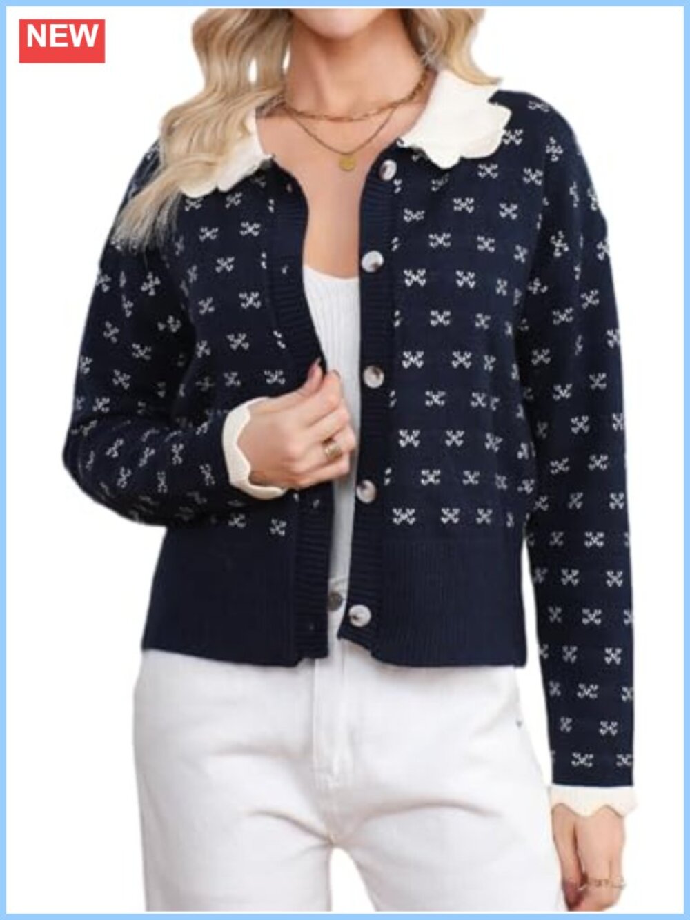 Women's Peter Pan Collar Button Up Cardigan Lightweight Knit Open Front